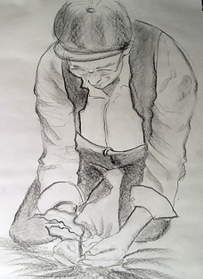 Sketch - Man planting seedling