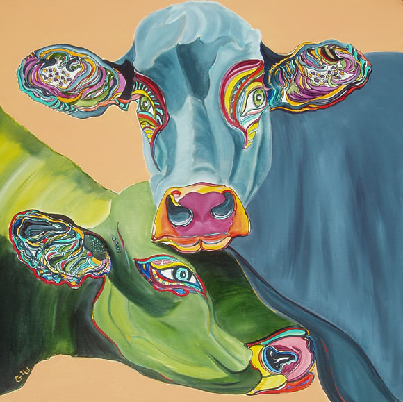 Cow Picture - 2 cows - coupling - painting by Giselle