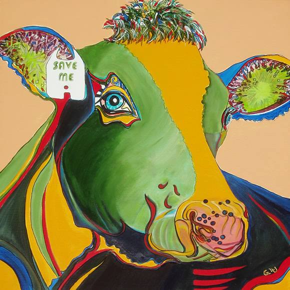 Portrait of an Activist Cow - Save Me - by Giselle