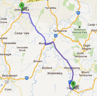 Jimboomba - Canungra Direction Map
