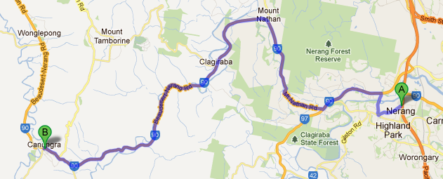 Nerang to Cannungra - Road map